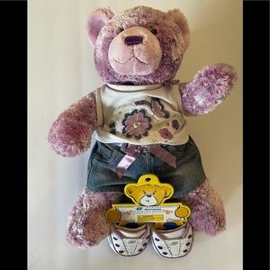 Purple Build-A-Bear Teddy Bear With Clothing & New Light Up Sketchers